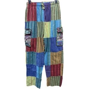 Earthbound Trading Co Boho Multicolor Patchwork Pockets Pull On Joggers Medium